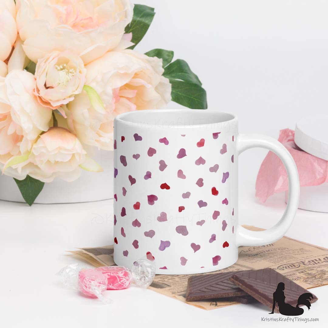 Mug - Pink Watercolor Hearts Small on White