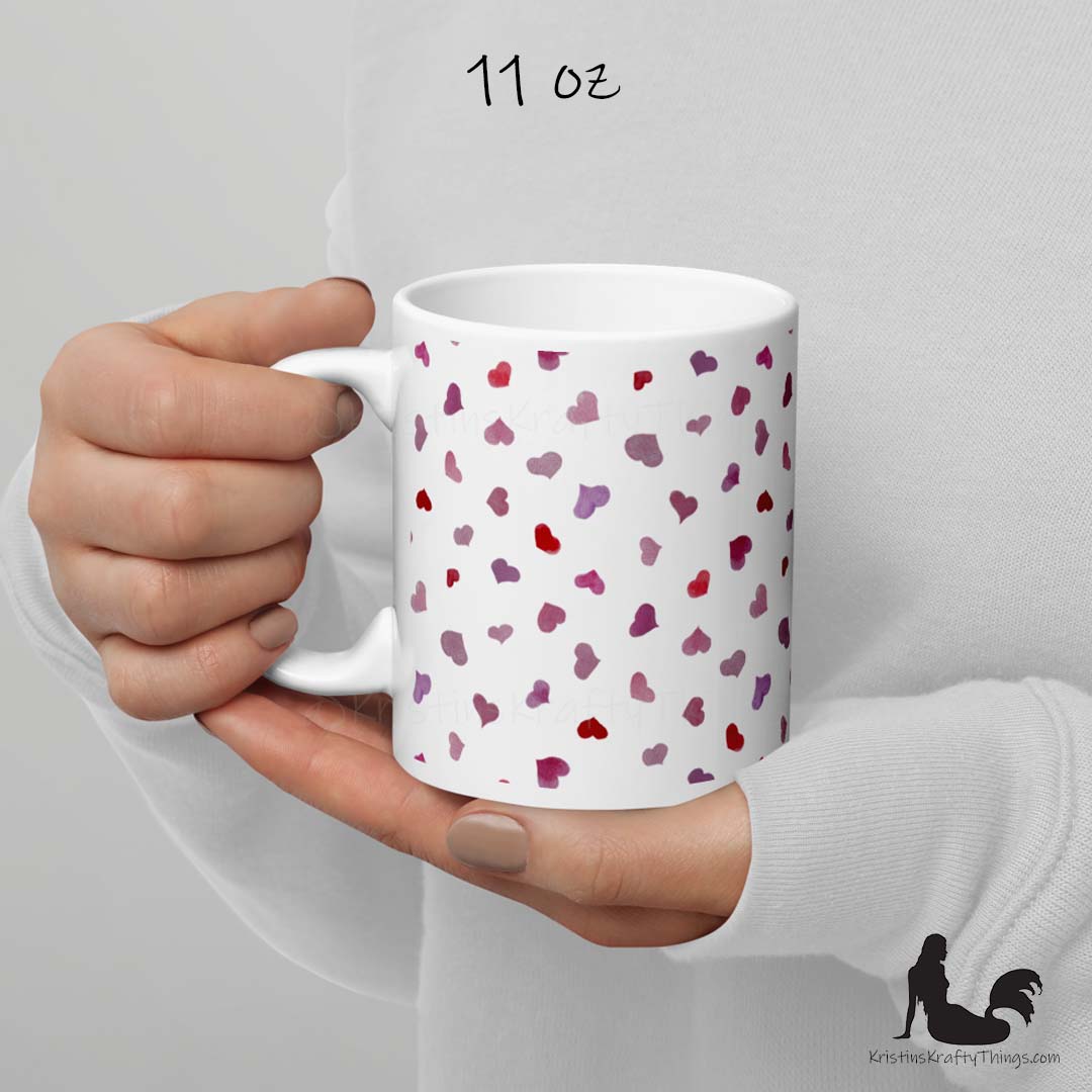Mug - Pink Watercolor Hearts Small on White