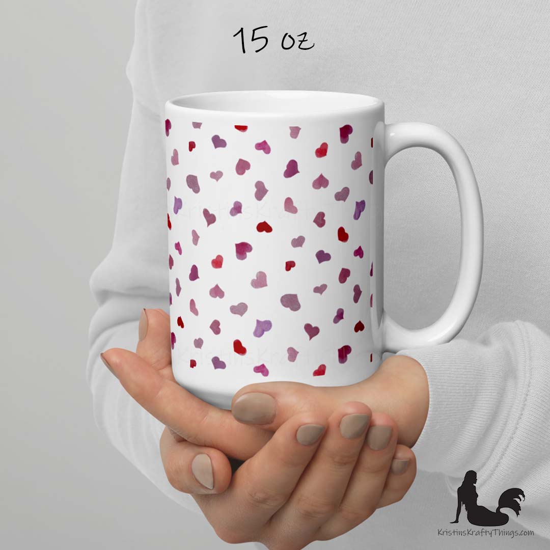 Mug - Pink Watercolor Hearts Small on White
