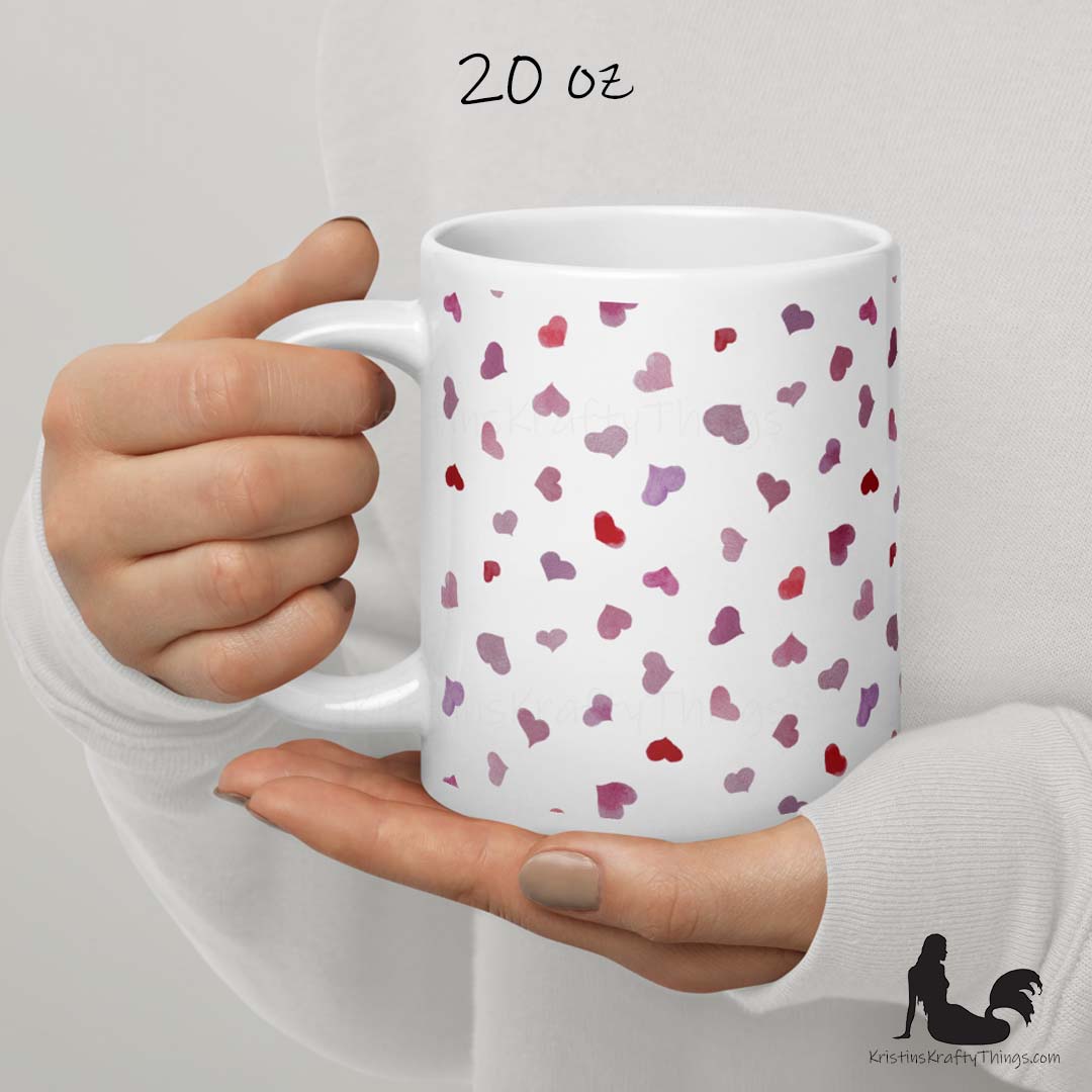 Mug - Pink Watercolor Hearts Small on White