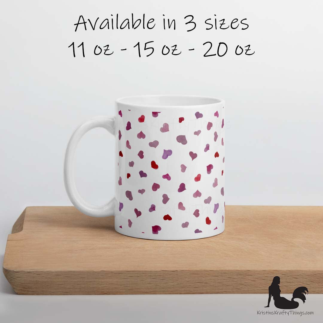 Mug - Pink Watercolor Hearts Small on White
