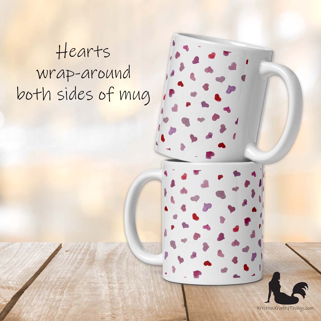 Mug - Pink Watercolor Hearts Small on White