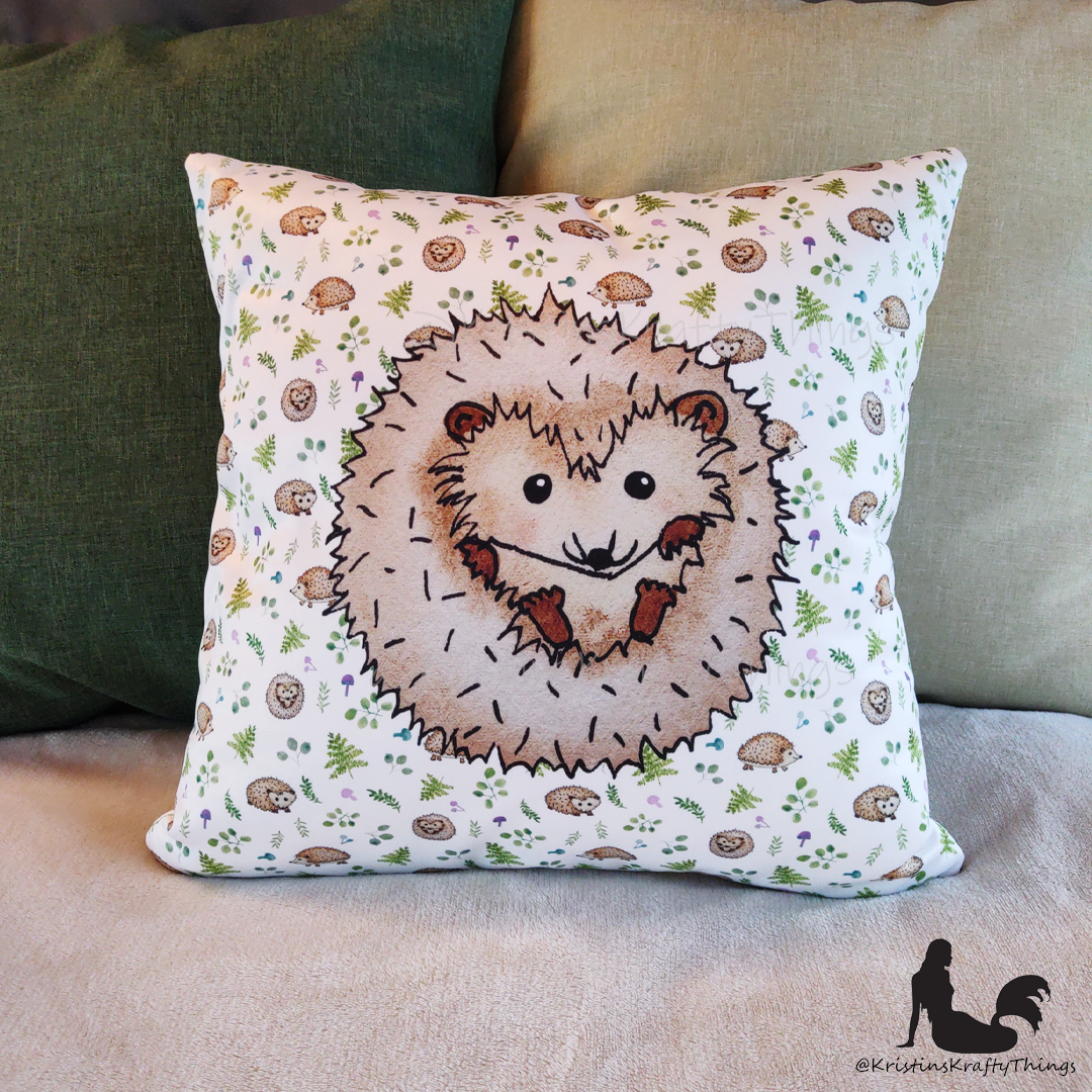 Home - Woodland Hedgehogs with Ferns and Mushrooms Pillow Case