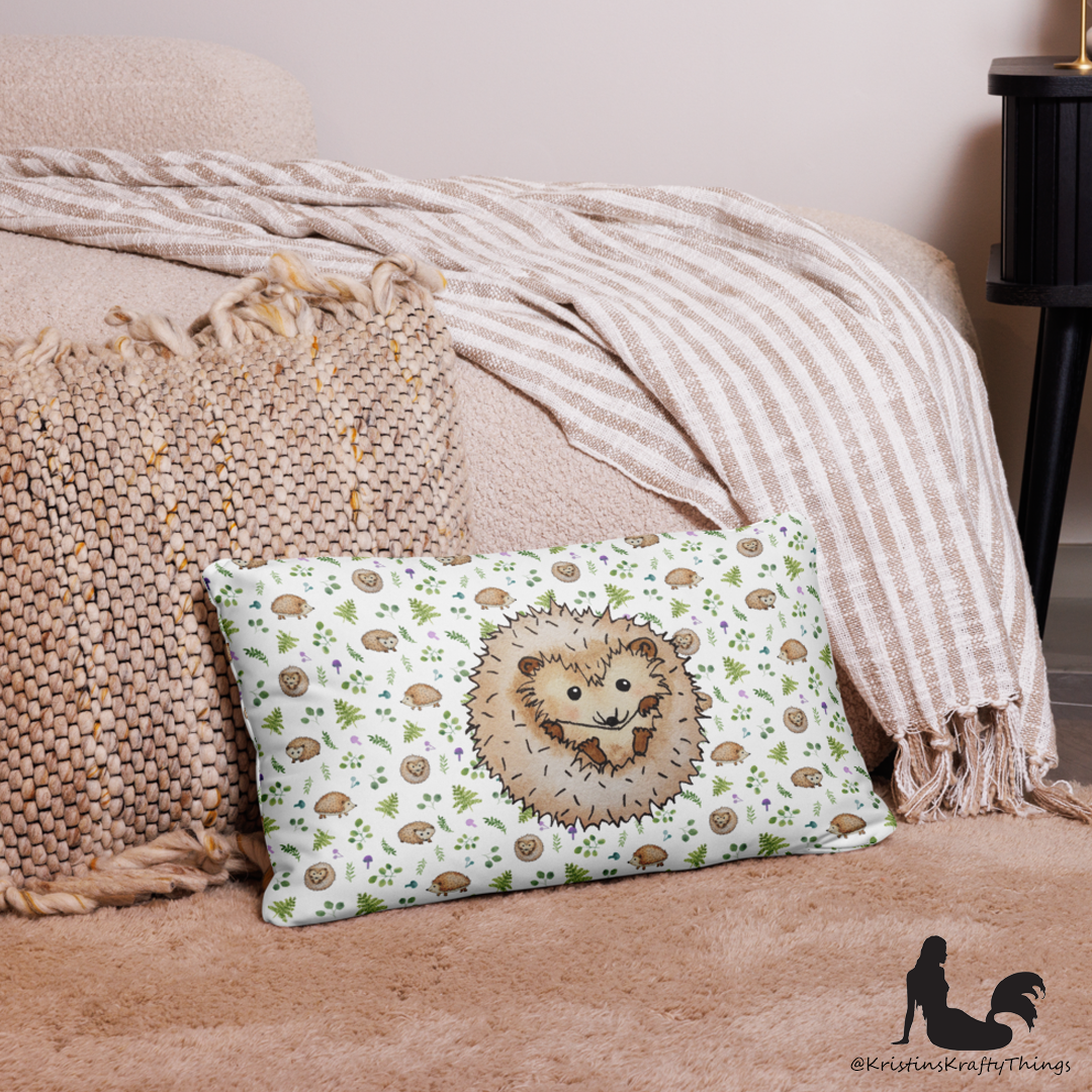 Home - Woodland Hedgehogs with Ferns and Mushrooms Pillow Case