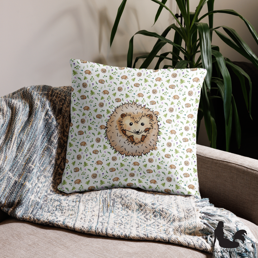Home - Woodland Hedgehogs with Ferns and Mushrooms Pillow Case
