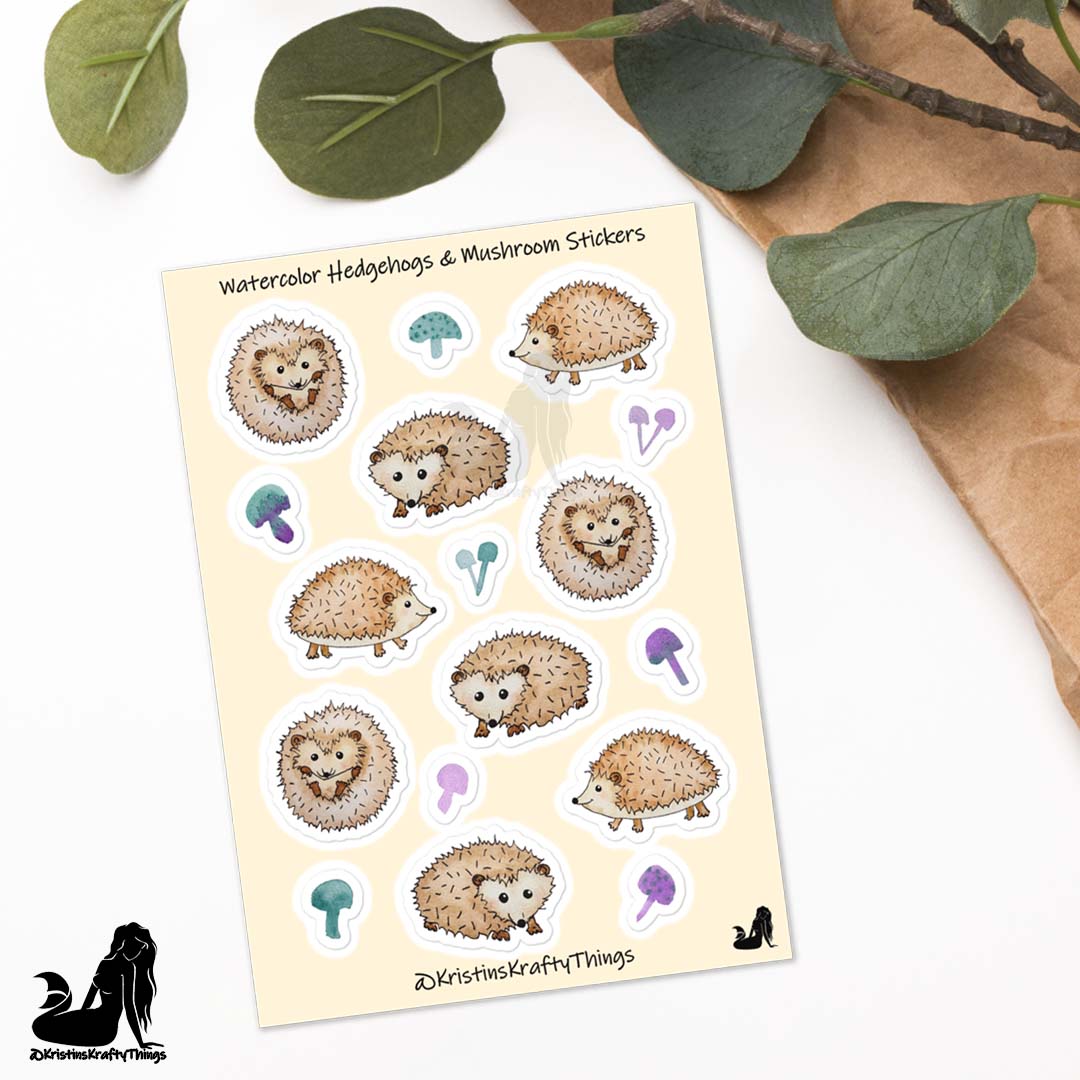 Sticker Sheet - Hedgehogs and Mushrooms