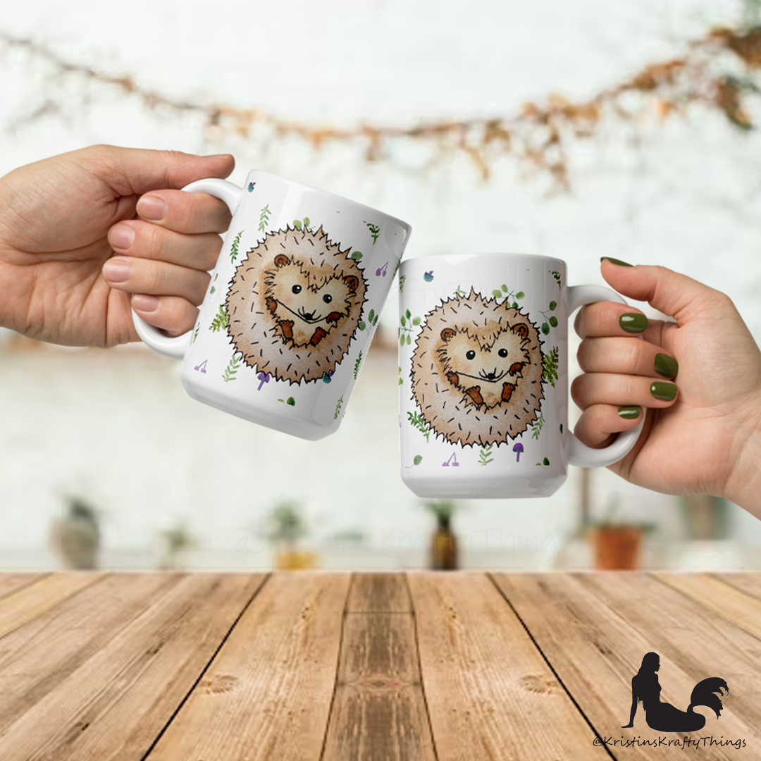Mug - Hedgehog with Ferns and Mushrooms