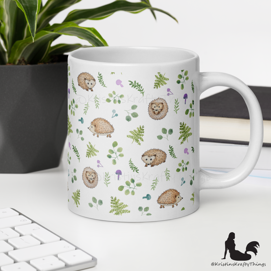 Mug - Woodland Hedgehogs with Ferns and Mushrooms