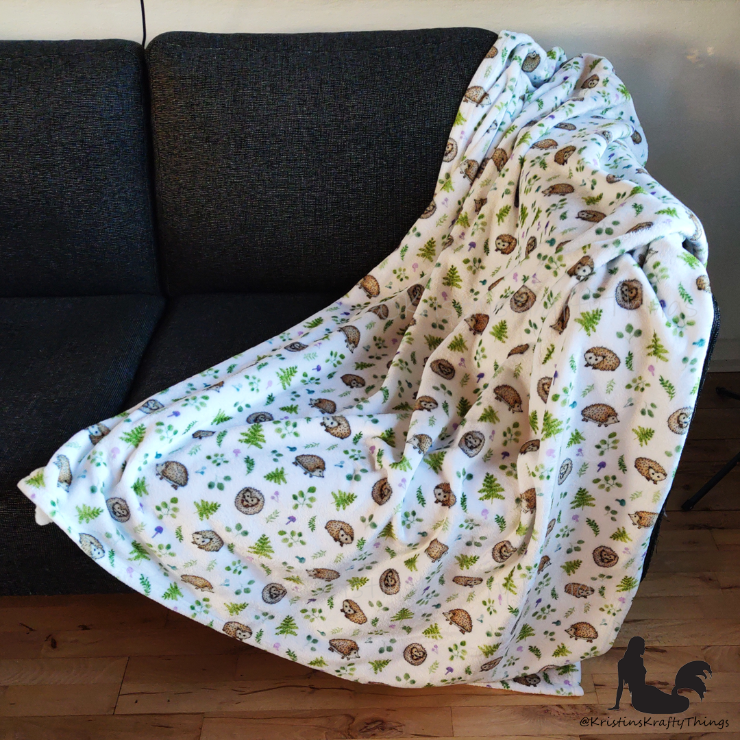 Throw Blanket - Woodland Hedgehogs Ferns and Mushrooms Fleece Blanket