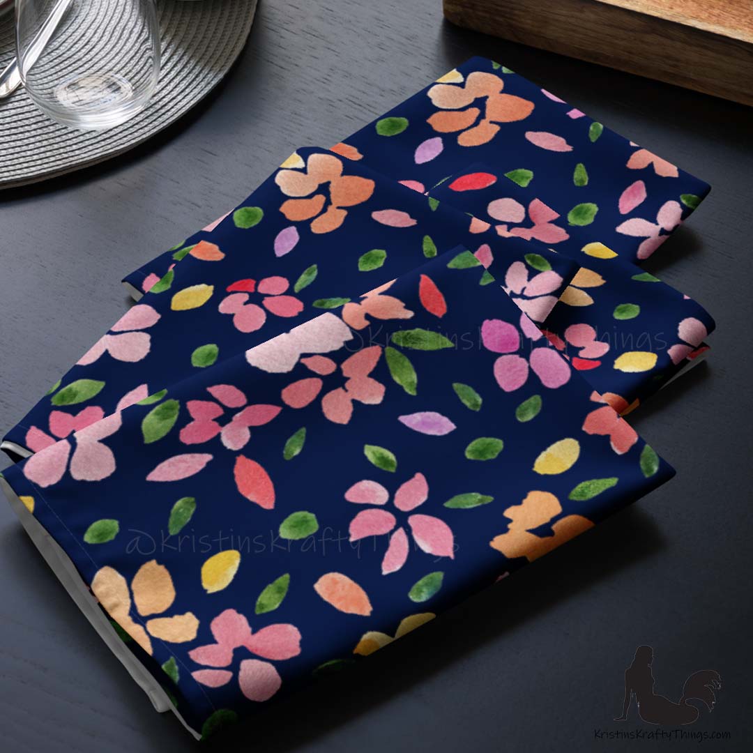 Dining - Spring Flowers on Navy Cloth Napkin Set of 4