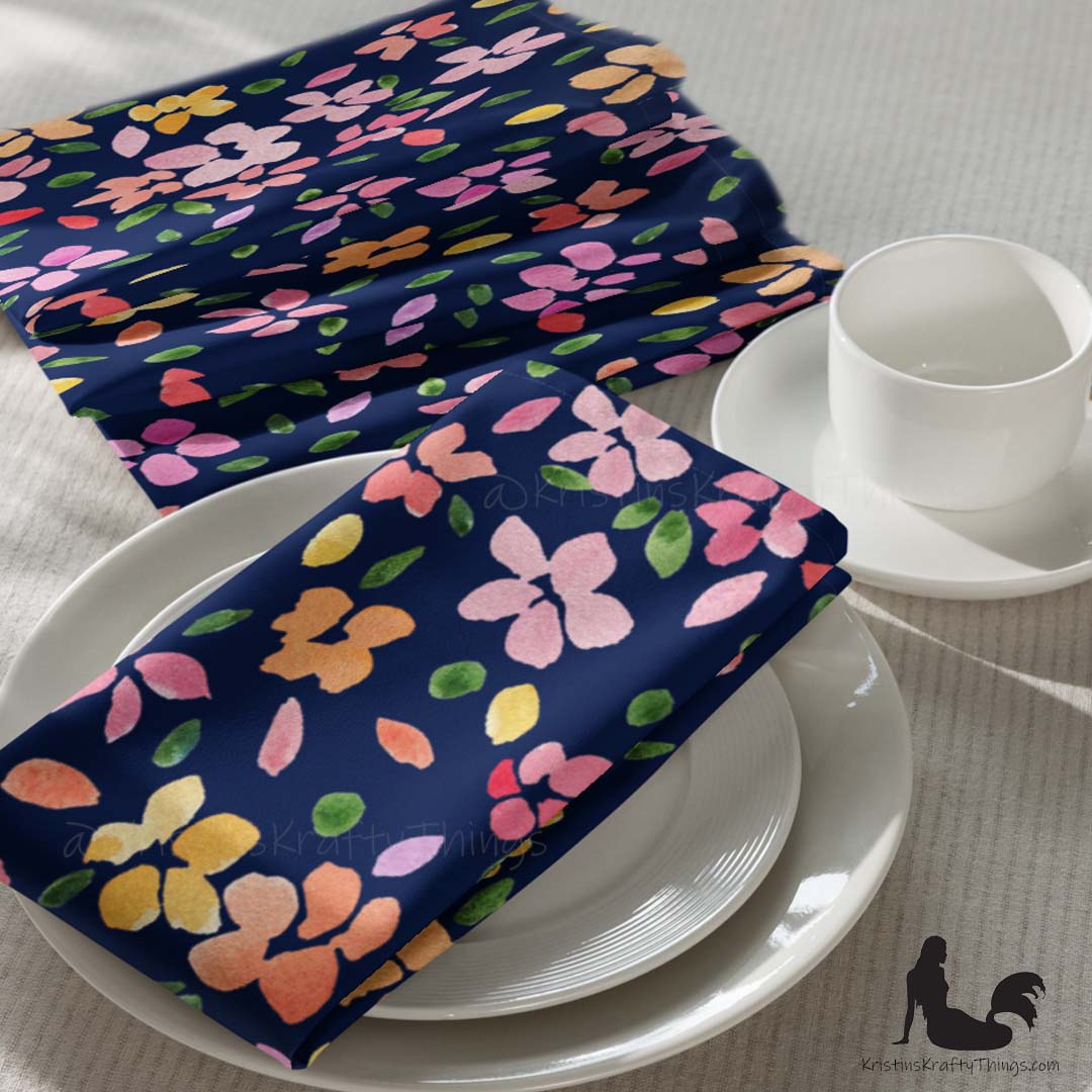 Dining - Spring Flowers on Navy Cloth Napkin Set of 4