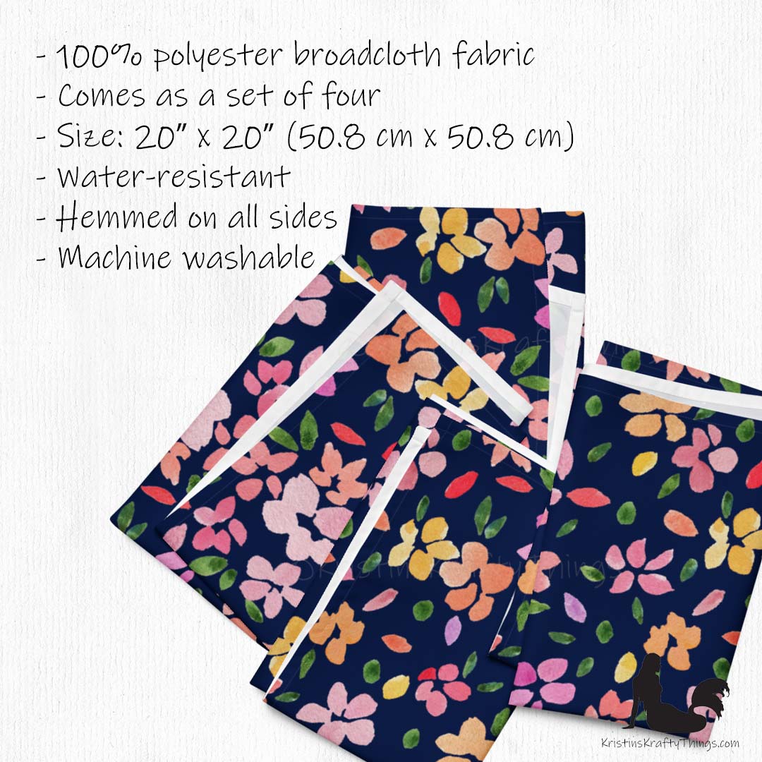 Dining - Spring Flowers on Navy Cloth Napkin Set of 4