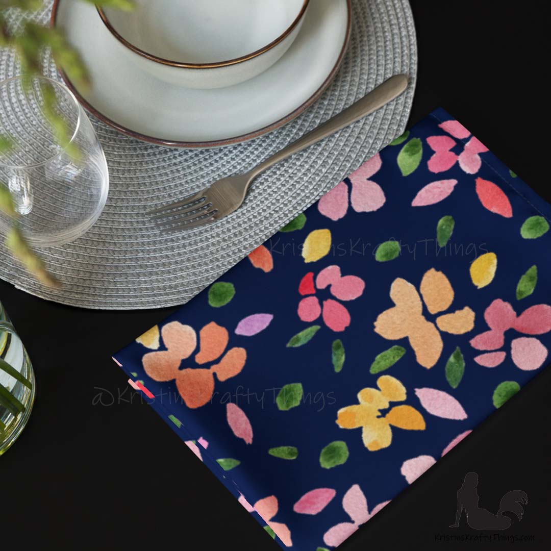 Dining - Spring Flowers on Navy Cloth Napkin Set of 4