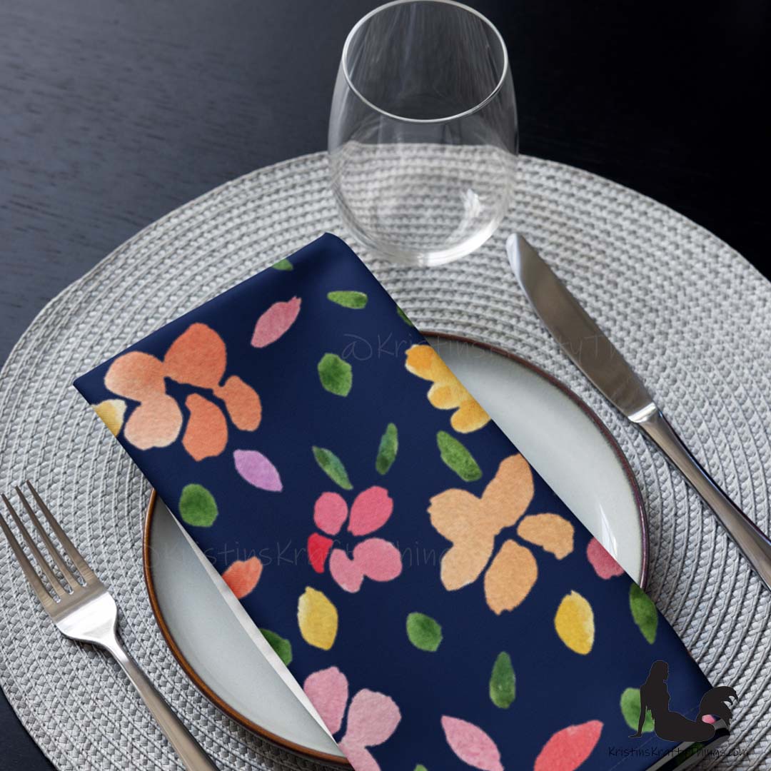 Dining - Spring Flowers on Navy Cloth Napkin Set of 4