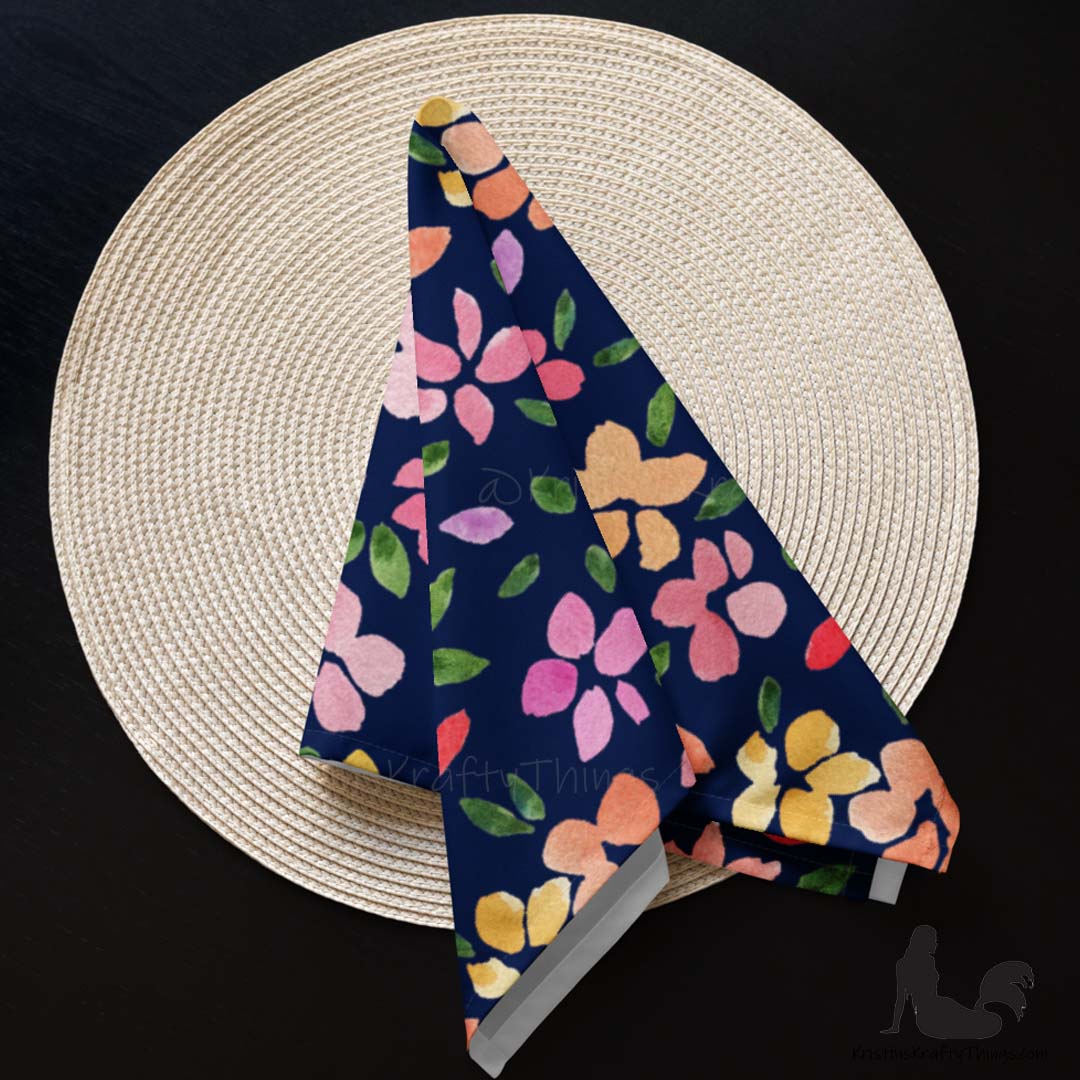 Dining - Spring Flowers on Navy Cloth Napkin Set of 4