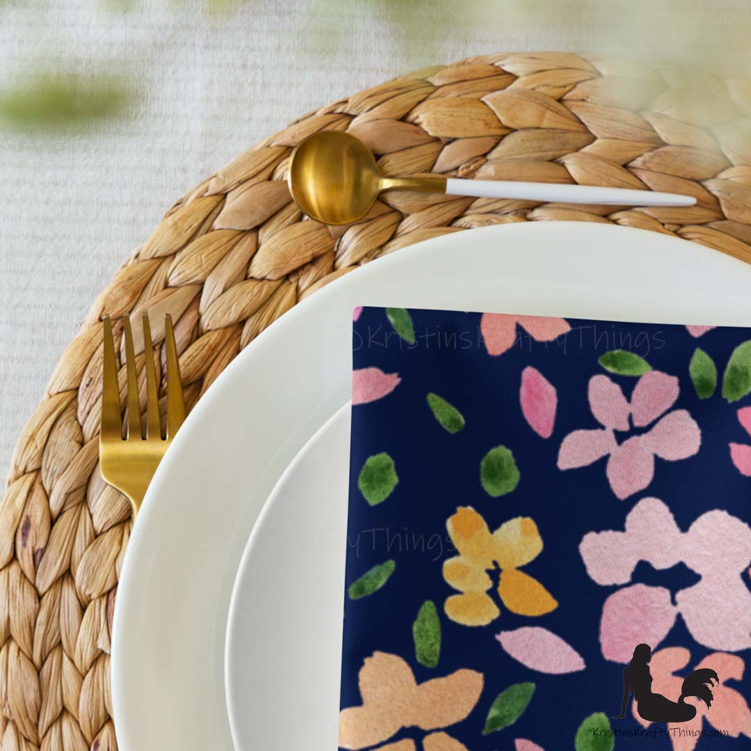 Dining - Spring Flowers on Navy Cloth Napkin Set of 4