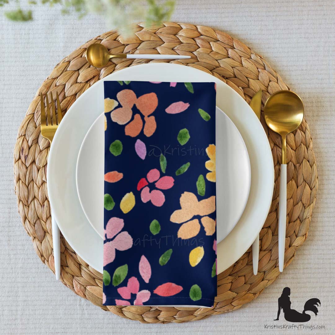 Dining - Spring Flowers on Navy Cloth Napkin Set of 4