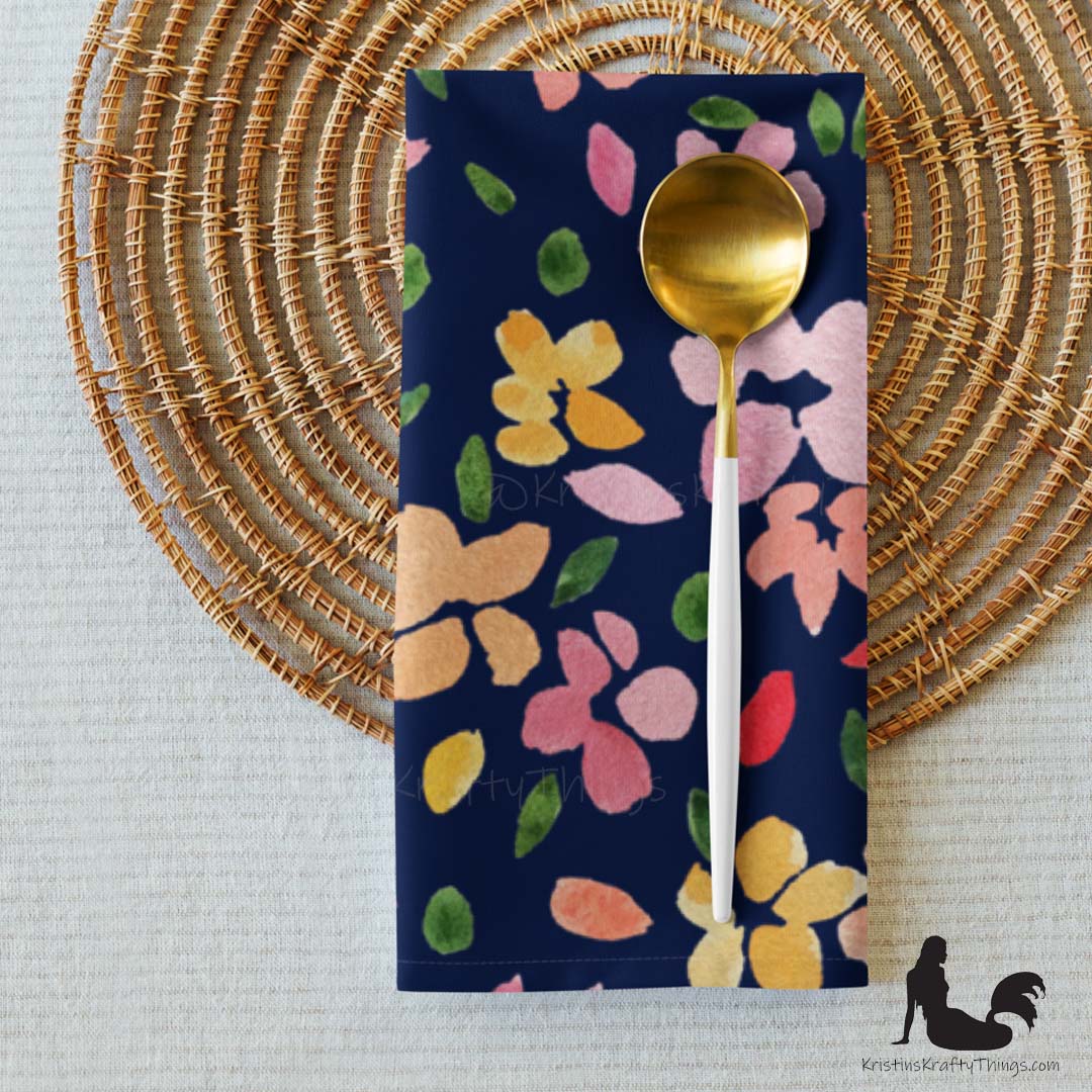 Dining - Spring Flowers on Navy Cloth Napkin Set of 4