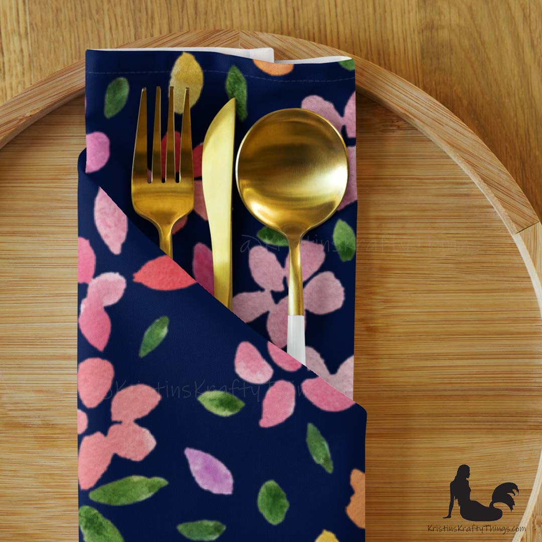 Dining - Spring Flowers on Navy Cloth Napkin Set of 4