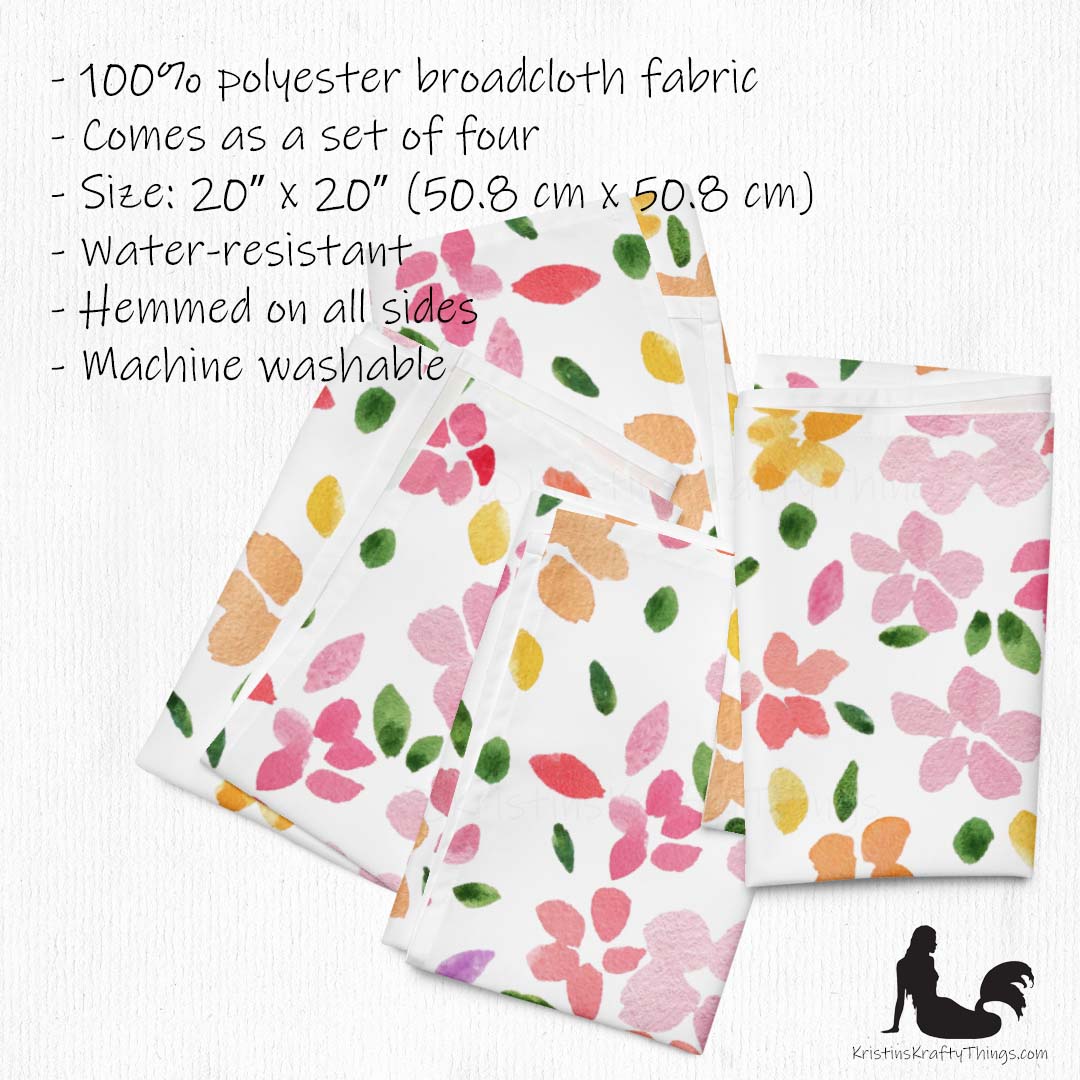Dining - Spring Flowers on White Cloth Napkin Set of 4