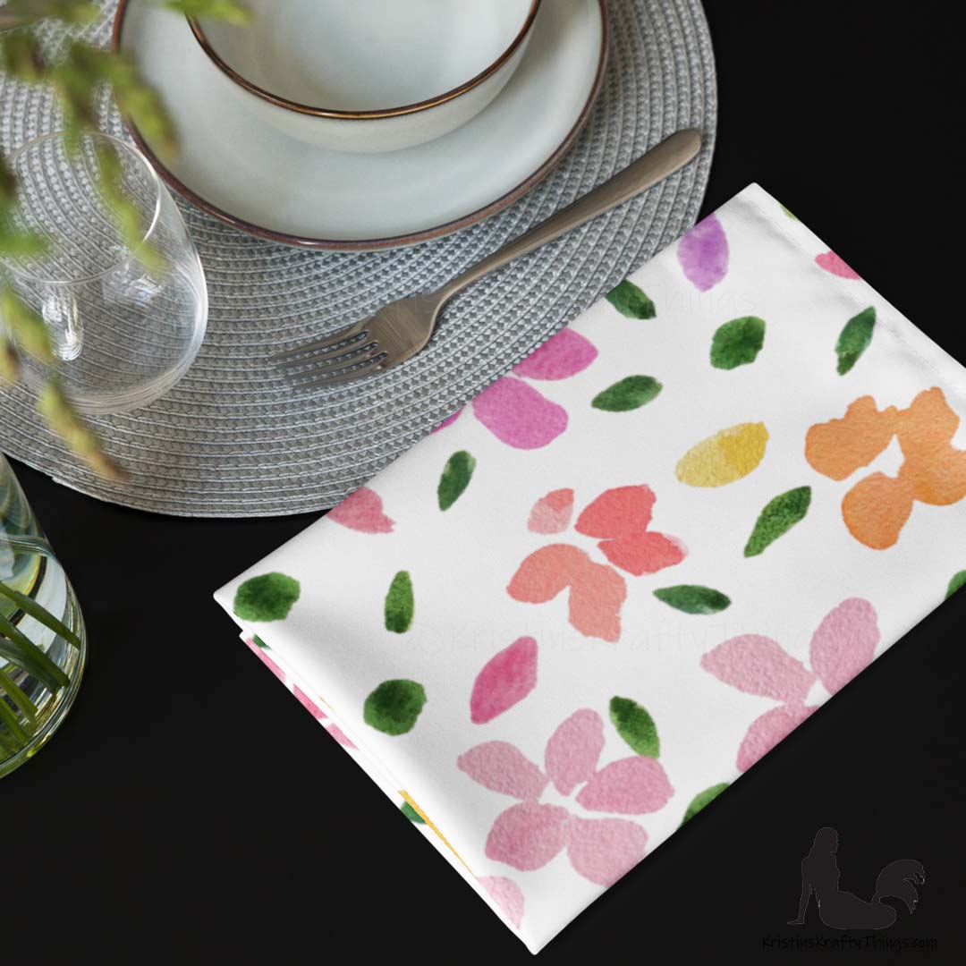 Dining - Spring Flowers on White Cloth Napkin Set of 4