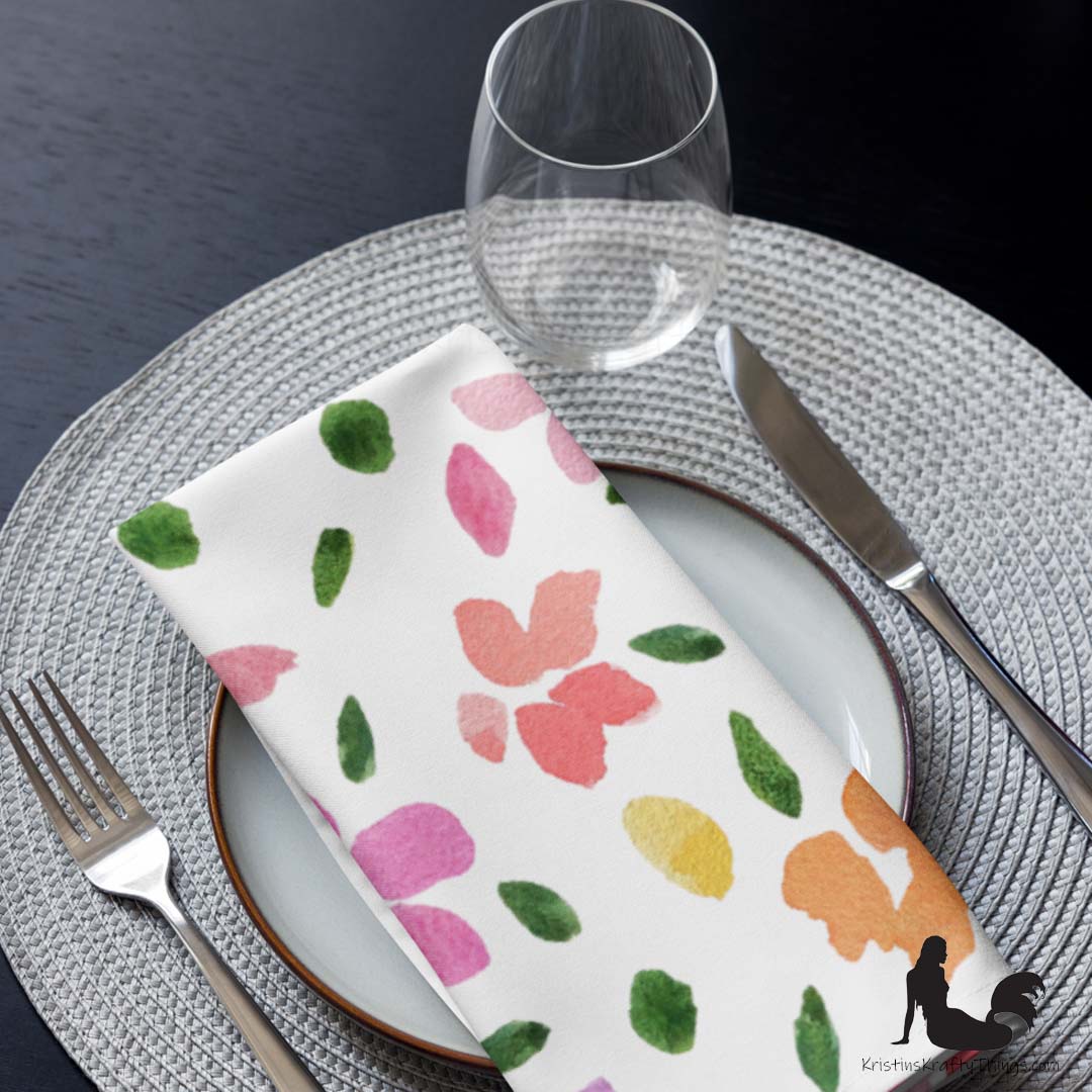 Dining - Spring Flowers on White Cloth Napkin Set of 4
