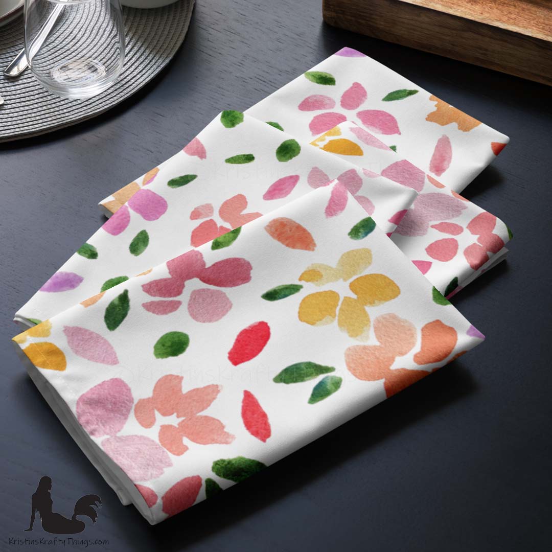 Dining - Spring Flowers on White Cloth Napkin Set of 4