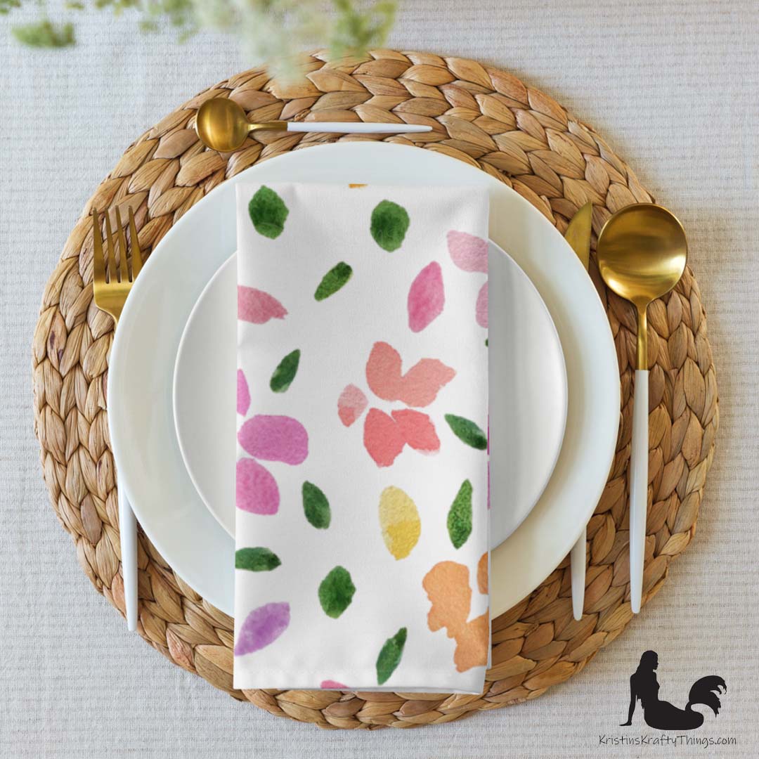 Dining - Spring Flowers on White Cloth Napkin Set of 4