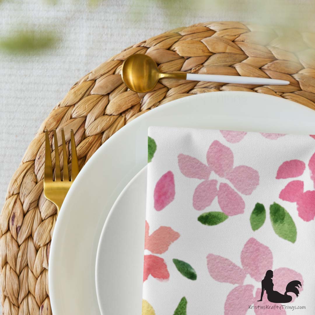 Dining - Spring Flowers on White Cloth Napkin Set of 4