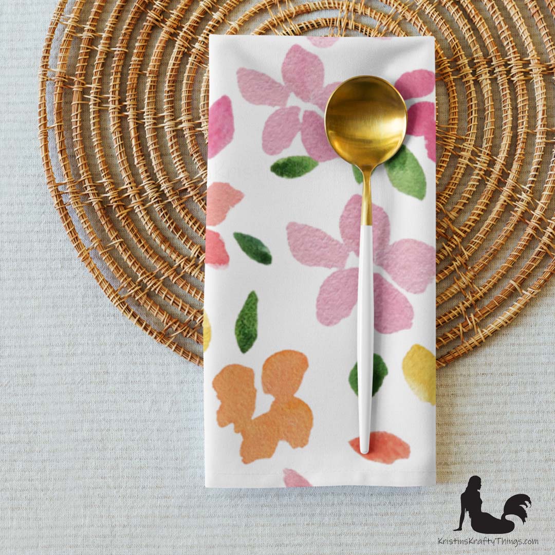 Dining - Spring Flowers on White Cloth Napkin Set of 4