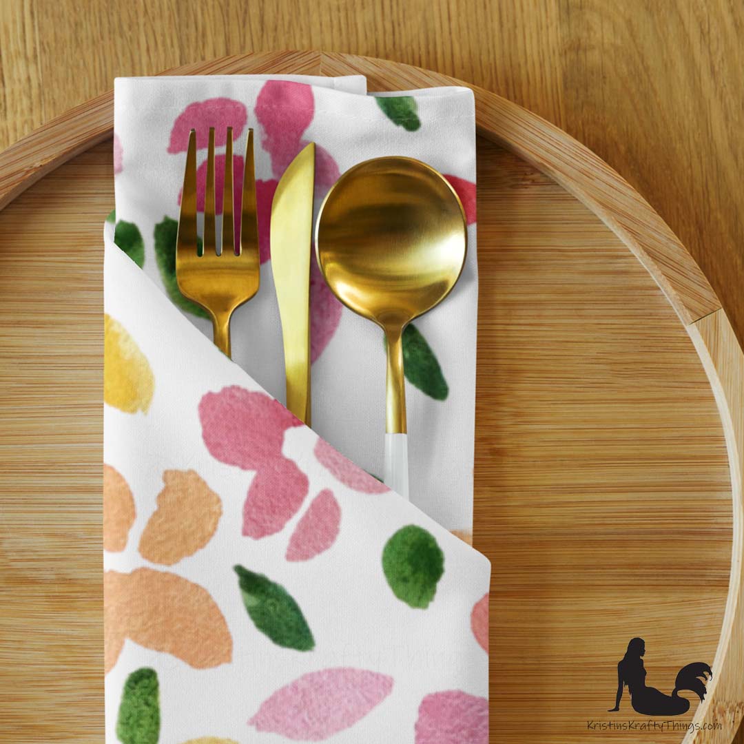 Dining - Spring Flowers on White Cloth Napkin Set of 4