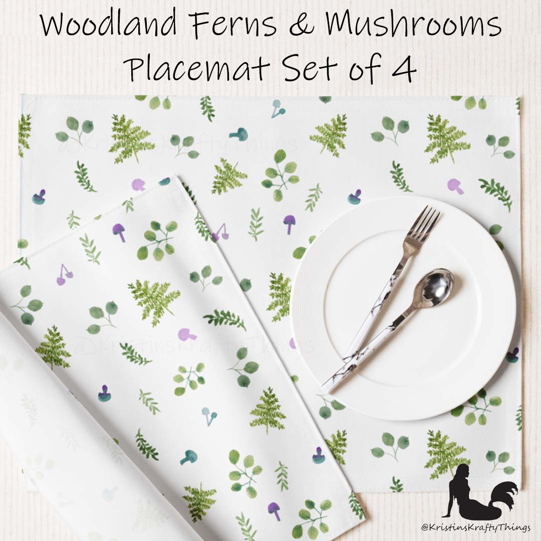 Dining - Woodland Ferns and Mushrooms White Placemat Set