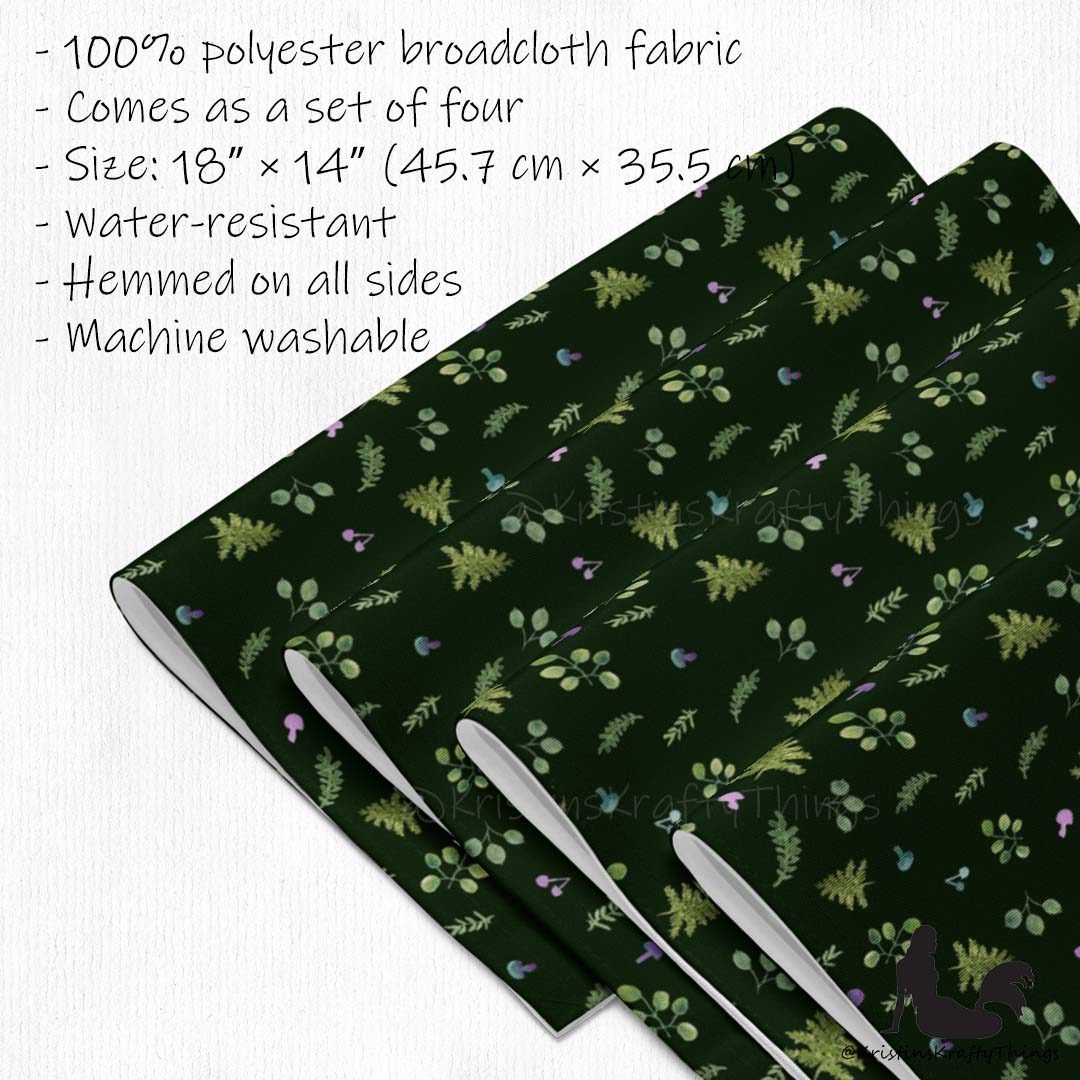 Dining - Woodland Ferns and Mushrooms Dk Green Placemat Set