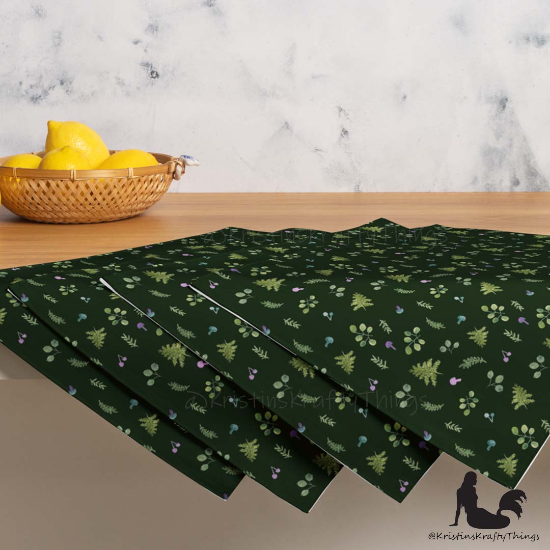 Dining - Woodland Ferns and Mushrooms Dk Green Placemat Set