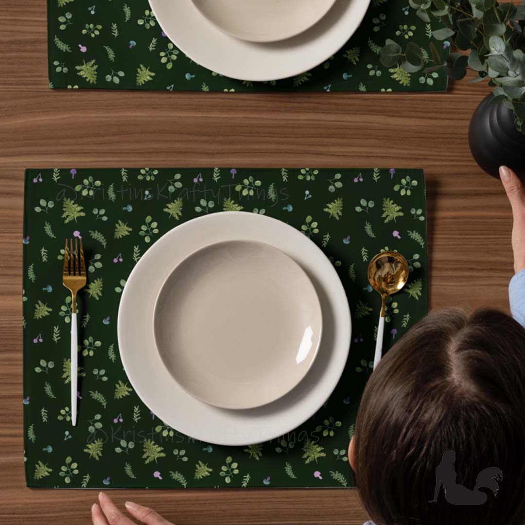 Dining - Woodland Ferns and Mushrooms Dk Green Placemat Set