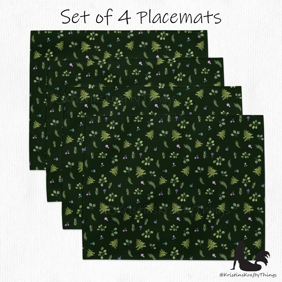 Dining - Woodland Ferns and Mushrooms Dk Green Placemat Set