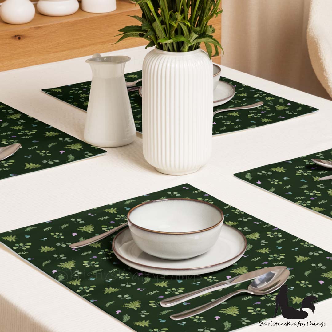 Dining - Woodland Ferns and Mushrooms Dk Green Placemat Set