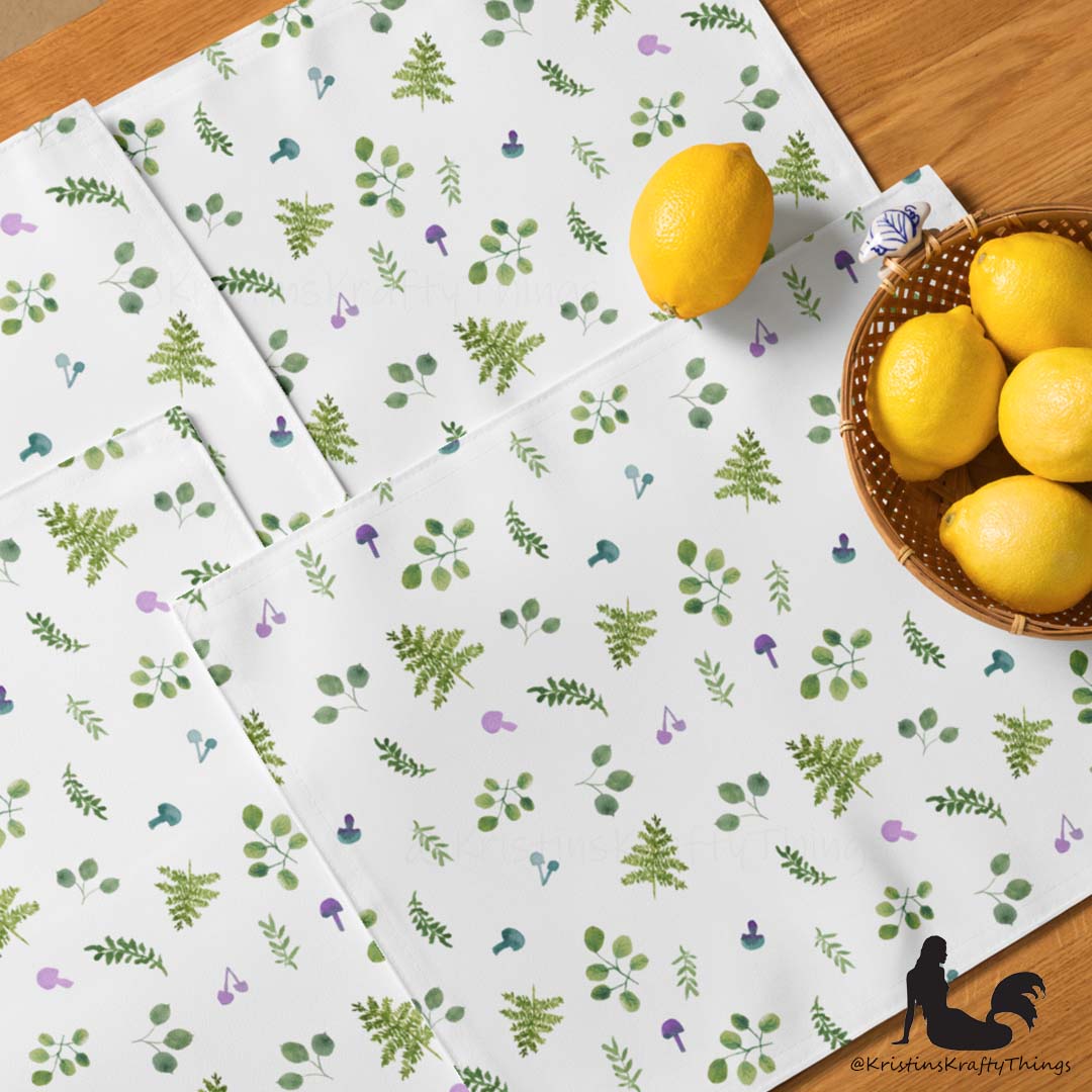 Dining - Woodland Ferns and Mushrooms White Placemat Set