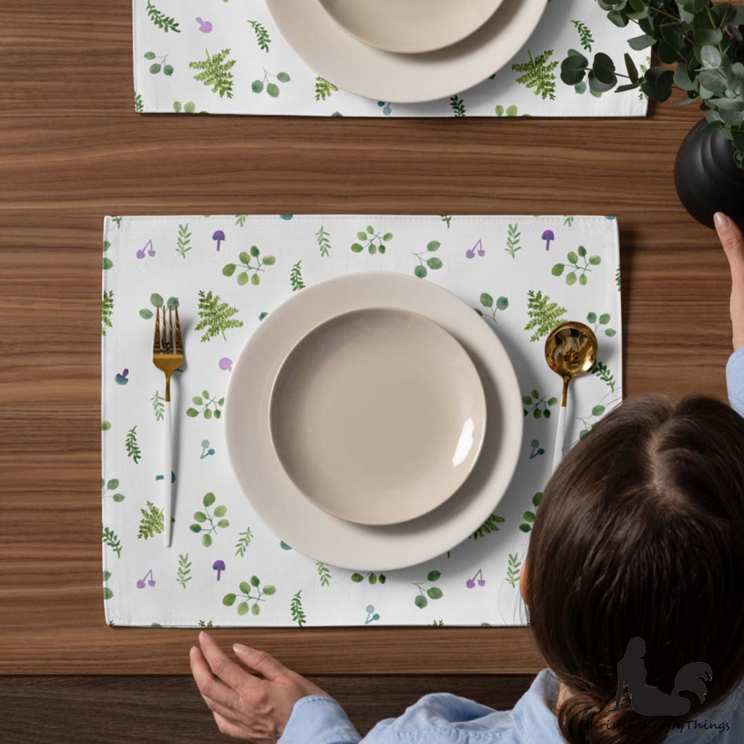 Dining - Woodland Ferns and Mushrooms White Placemat Set