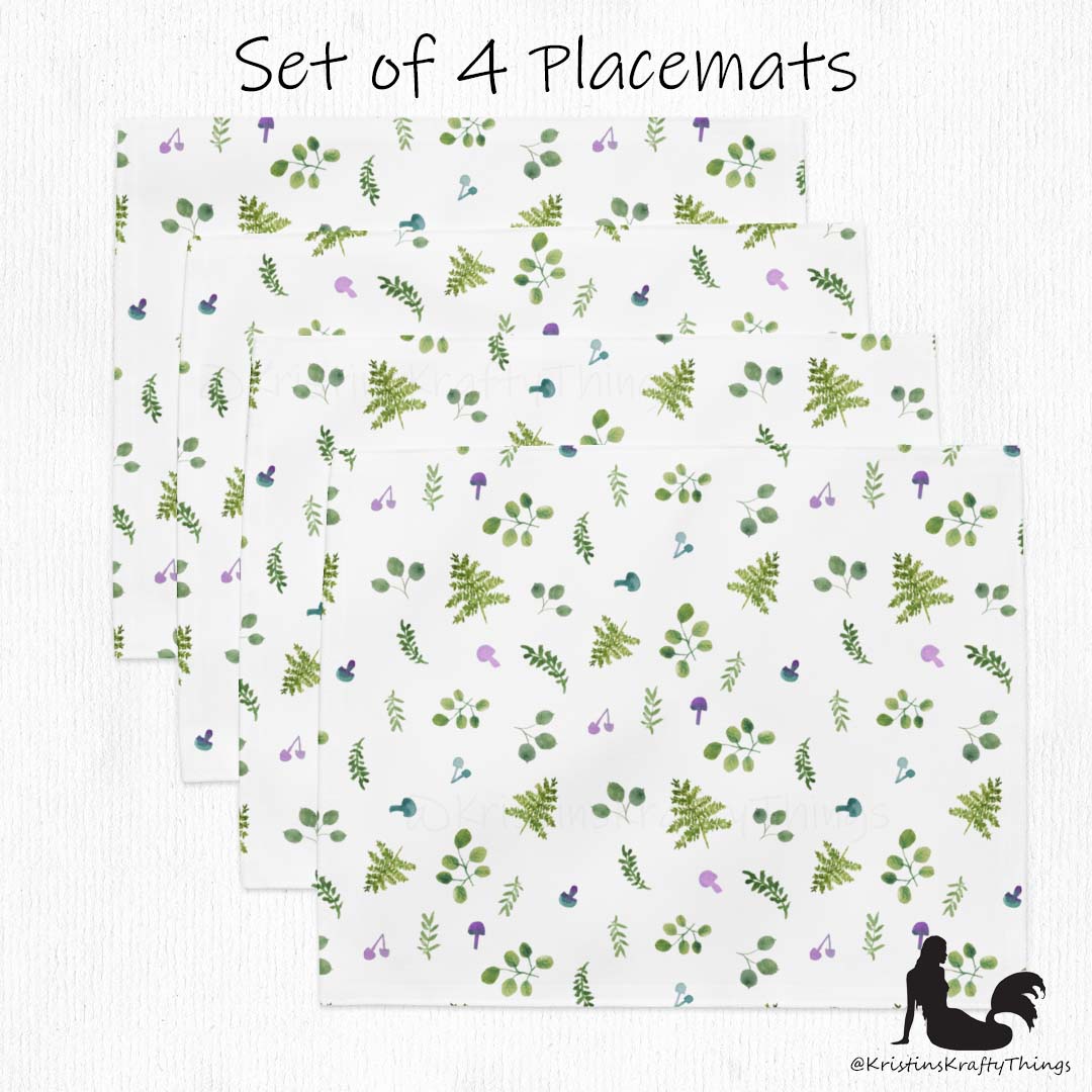 Dining - Woodland Ferns and Mushrooms White Placemat Set