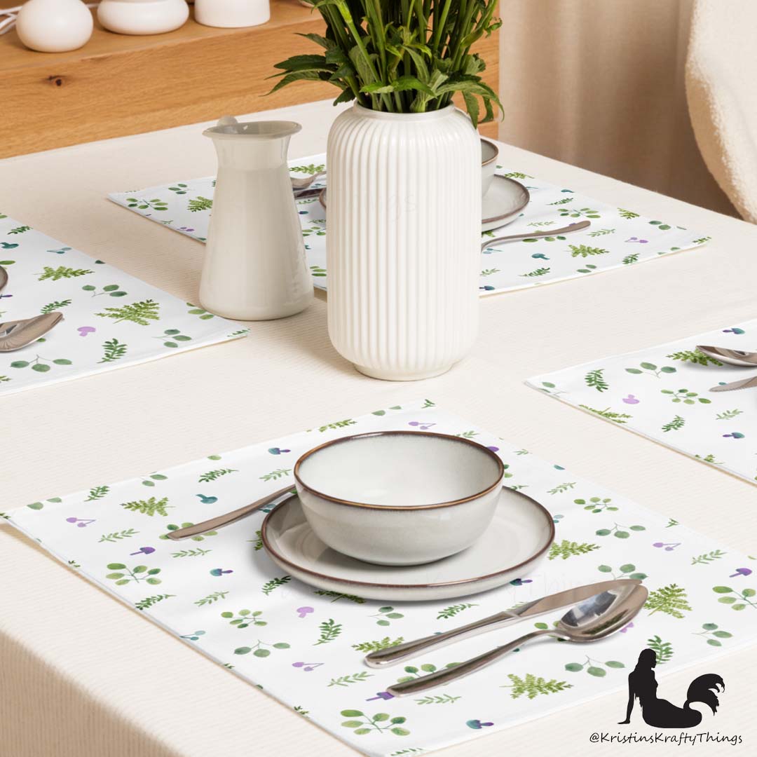 Dining - Woodland Ferns and Mushrooms White Placemat Set