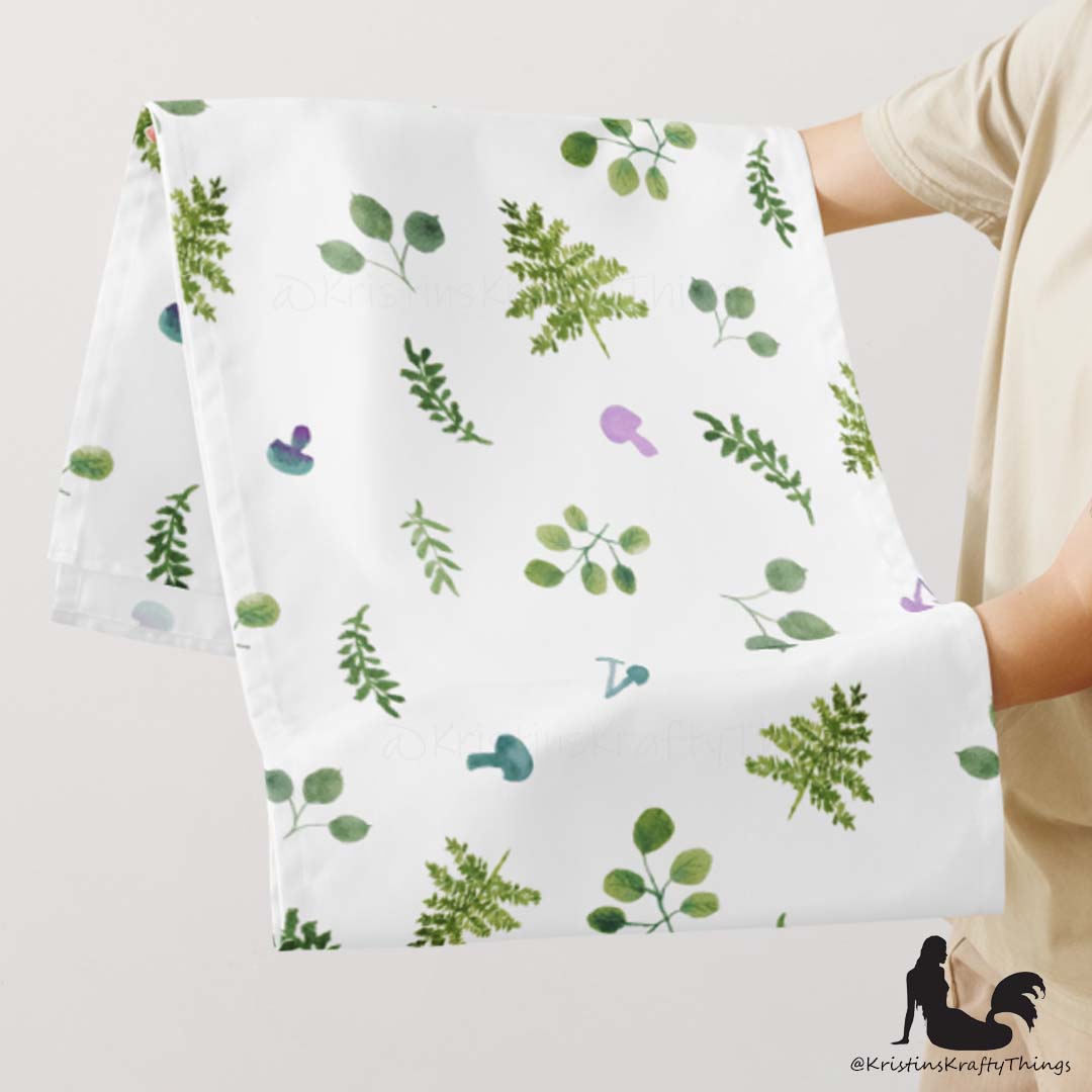 Dining - Woodland Ferns and Mushrooms White Table Runner