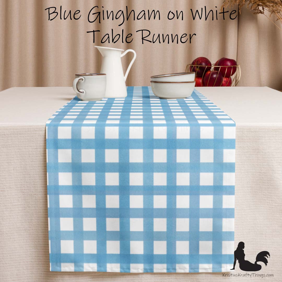 Dining - Blue Gingham on White Table Runner