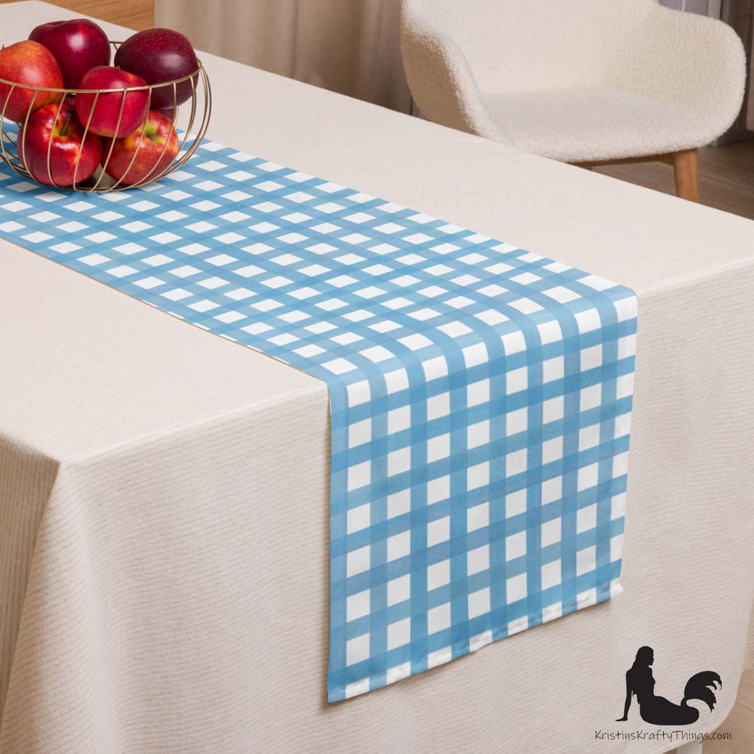 Dining - Blue Gingham on White Table Runner