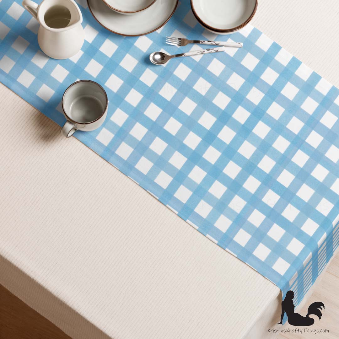 Dining - Blue Gingham on White Table Runner