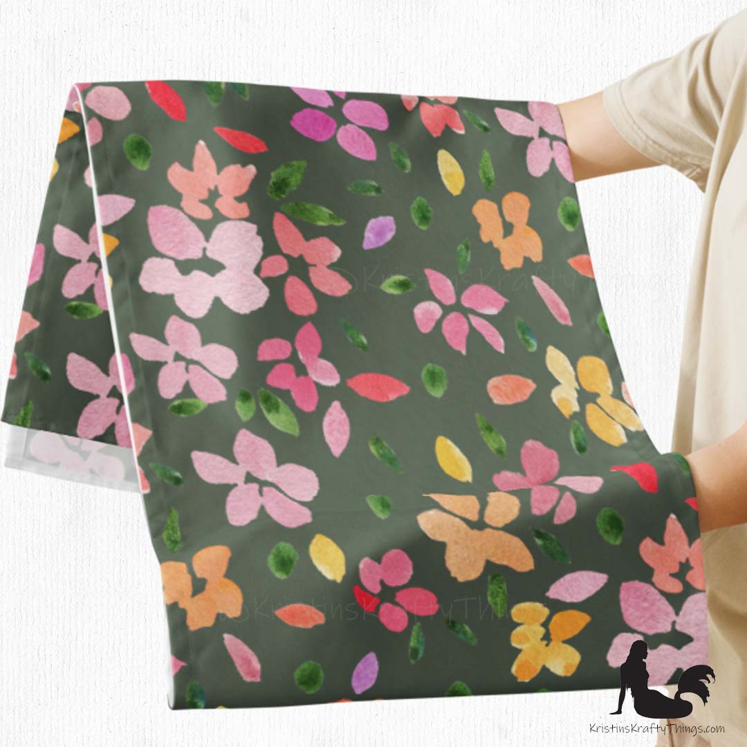 Dining - Spring Flowers on Olive Green Table Runner