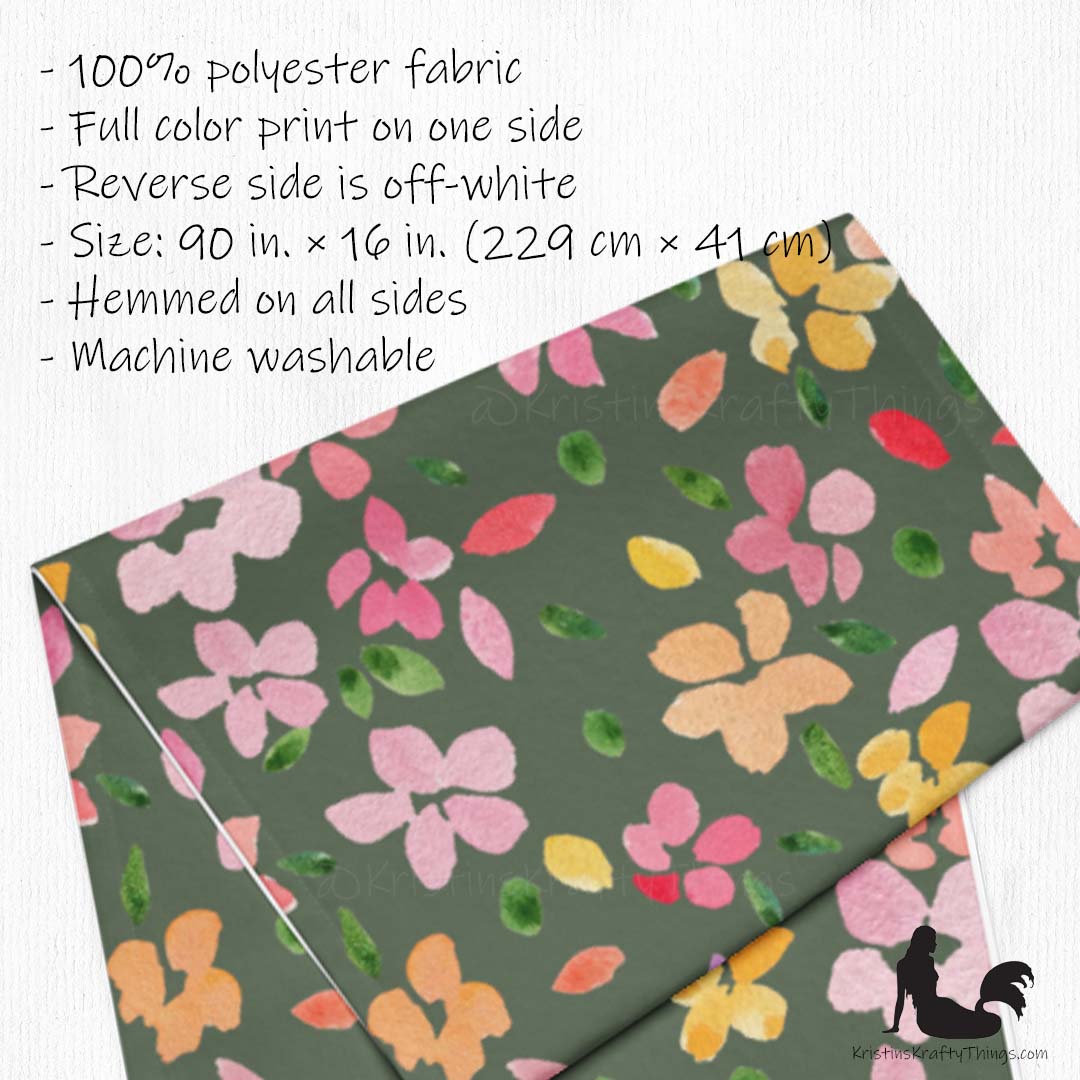 Dining - Spring Flowers on Olive Green Table Runner