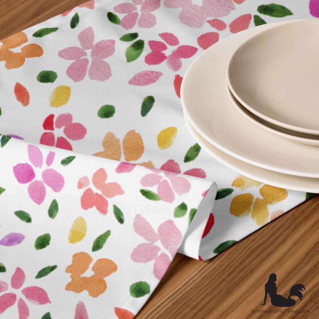 Dining - Spring Flowers on White Table Runner