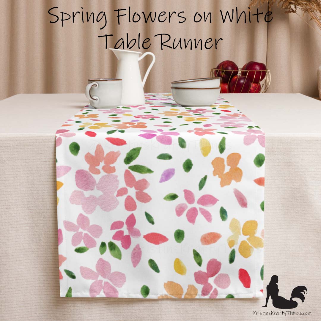 Dining - Spring Flowers on White Table Runner