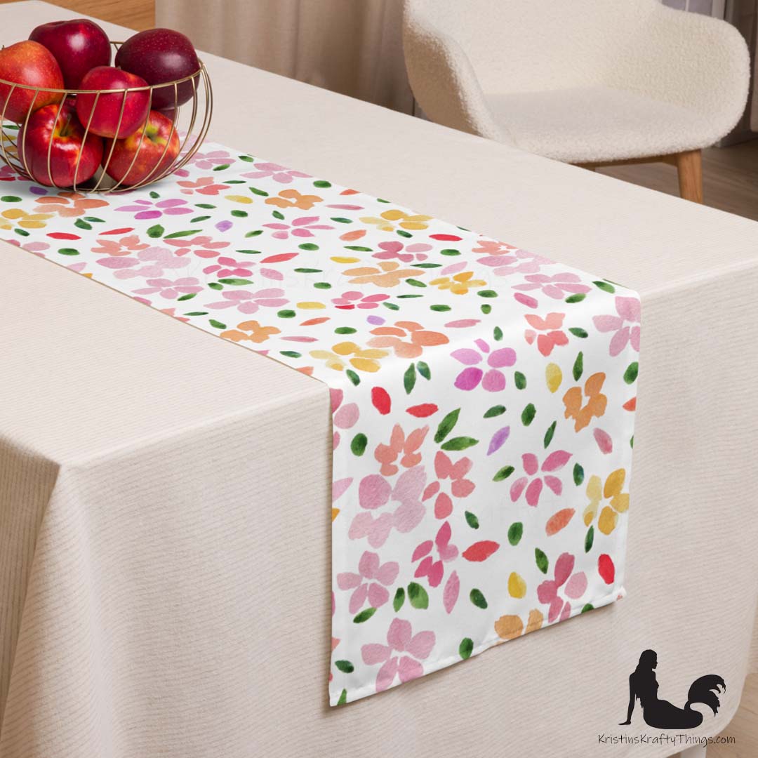 Dining - Spring Flowers on White Table Runner
